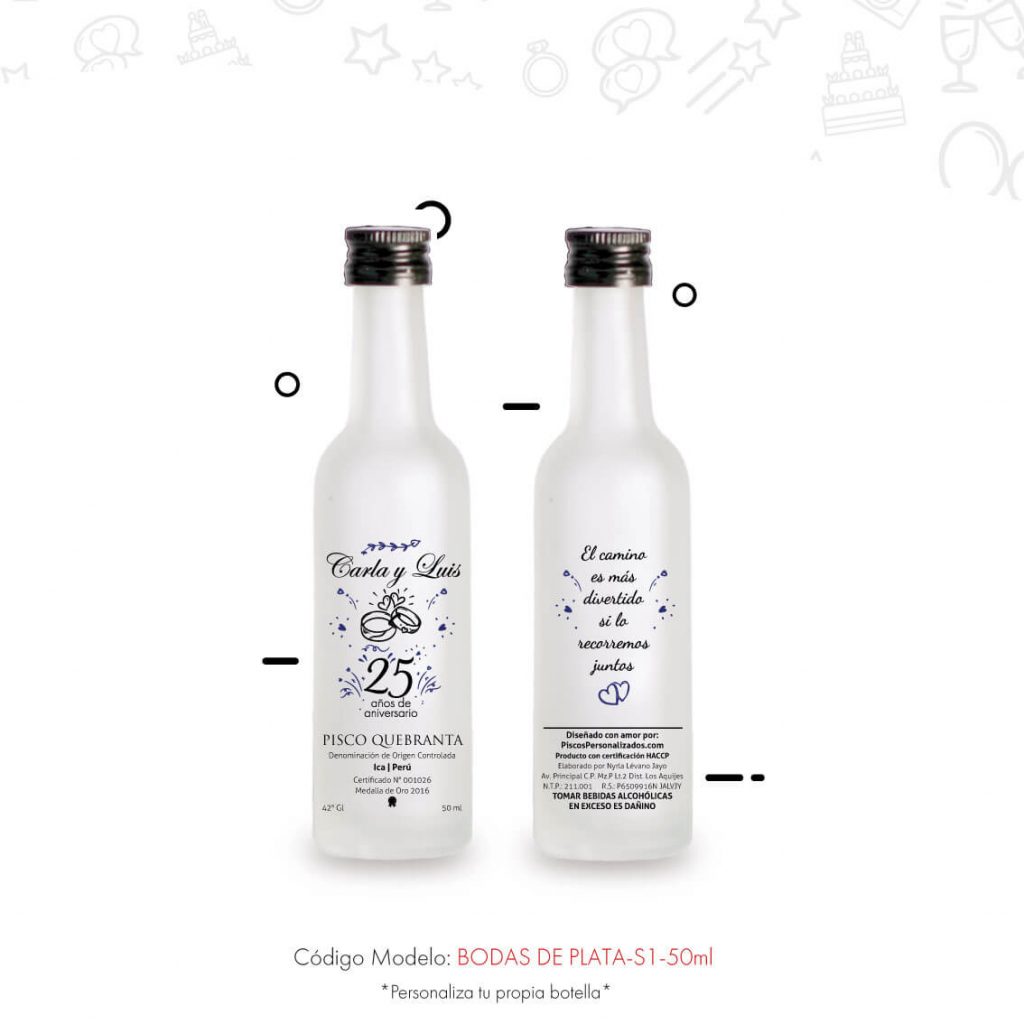 recuerdos personalizados Carla y Luis, bodas de plata 50ml