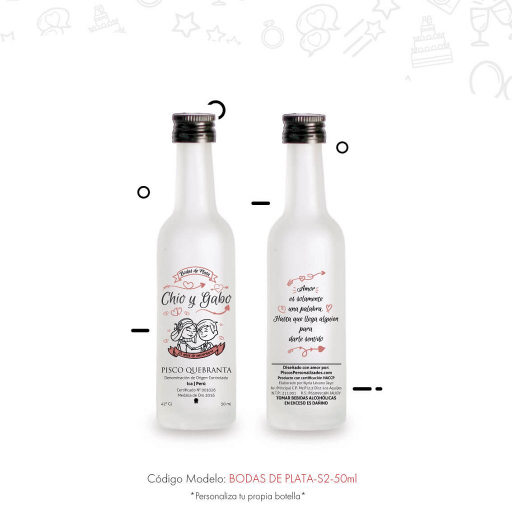 recuerdos personalizados Chio y Gabo, bodas de plata 50ml