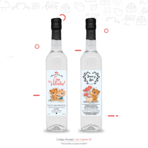 Botellas de Pisco de San Valentin con diseño de ositos
