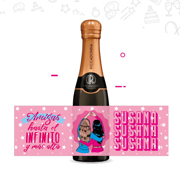 Botella de espumante personalizada con diseño de amigas