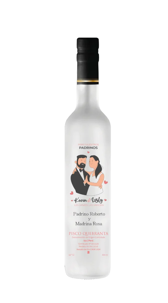 Botella de Pisco personalizada con padrinos