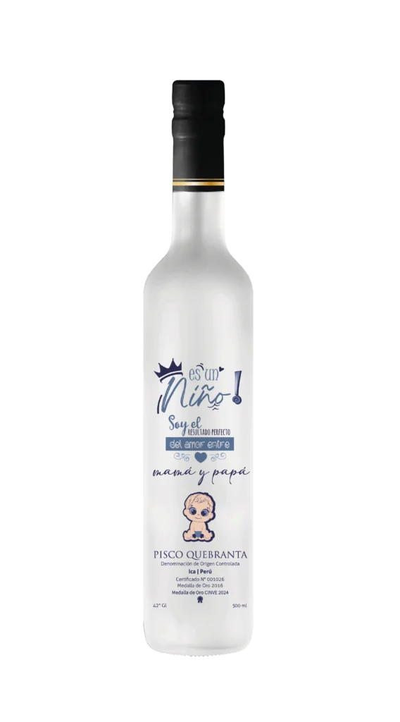 Botella de Pisco personalizada con diseño de revelación de sexo