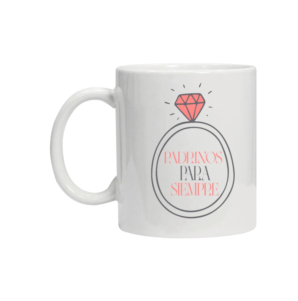 Taza con lindo diseño de padrinos de boda