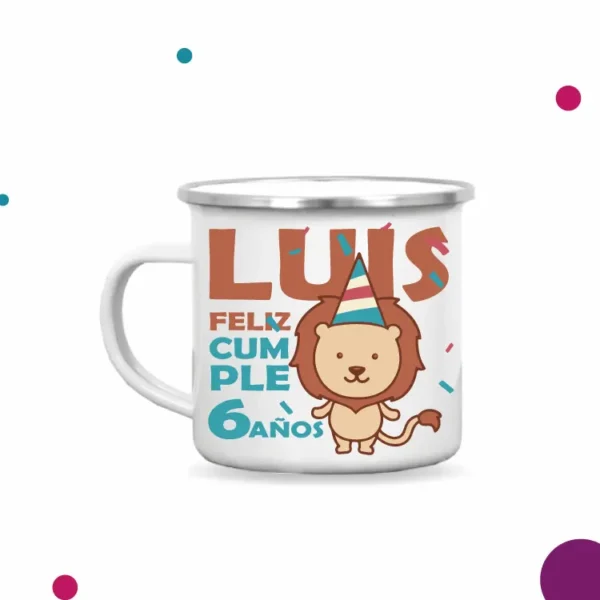 Linda taza enamel con diseño de feliz cumpleaños