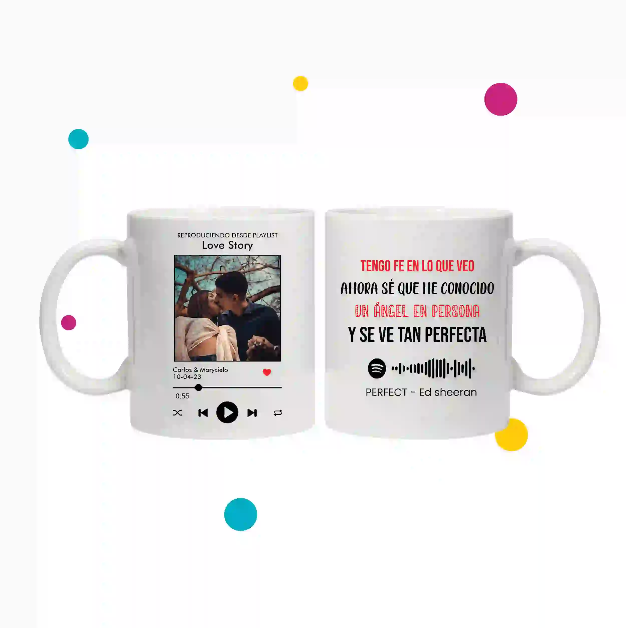 Tazas con fotos de pareja y canción