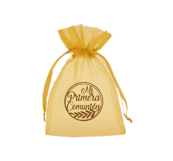 Bolsa de organza color amarillo con lindo diseño