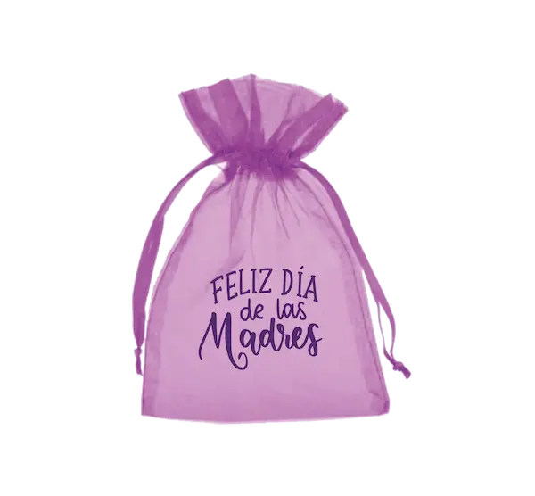 Bolsa de organza rosada con diseño de feliz día de las madres