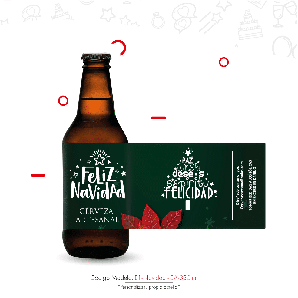Cerveza artesanal con etiqueta de feliz navidad