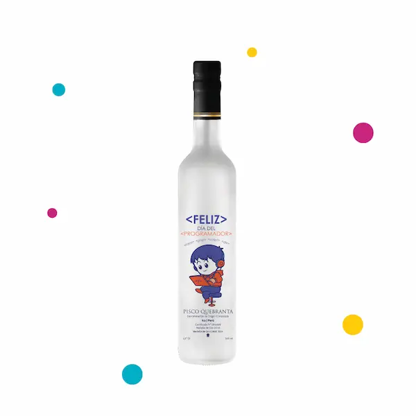 Botella de pisco personalizado con diseño de programador