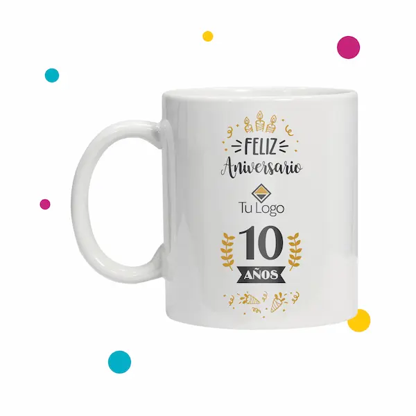 Taza personalizada con logo de aniversario de empresa