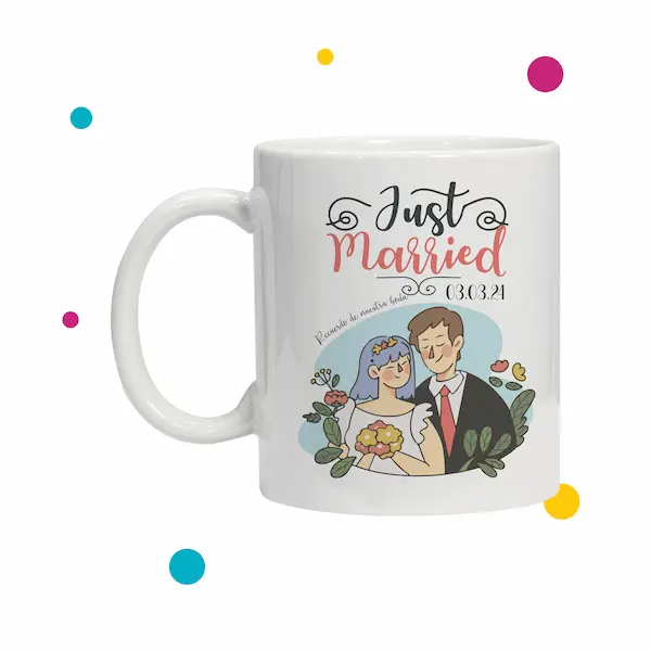 Linda taza con diseño de aniversario de bodas