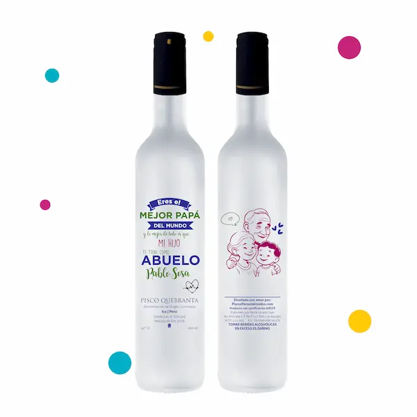 Botella de pisco personalizada de abuelos
