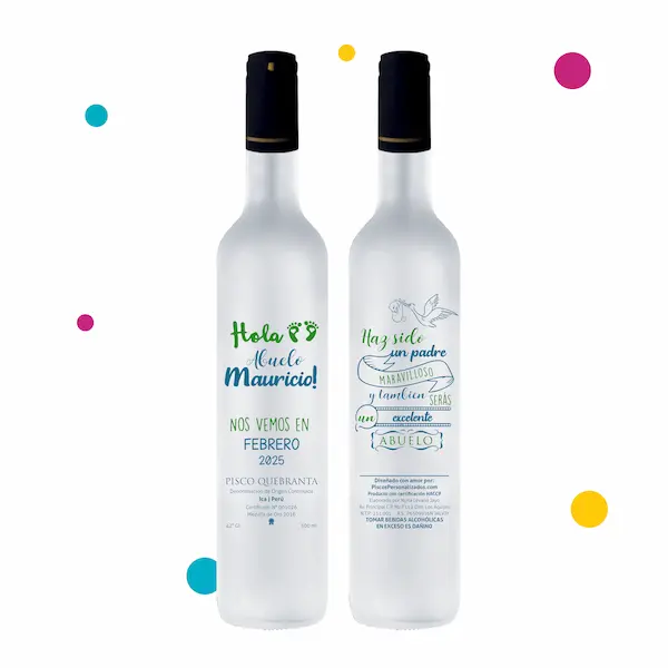 Pisco personalizado con diseño de abuelitos